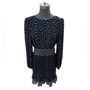 Max Studio Long Sleeve Black Blue Ruffle Dress Large NWT